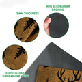 Close-up feature view of hunting doormat surface and dark rubber backing