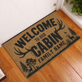 Hunting welcome doormat displayed in a wood-floored indoor entryway