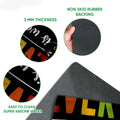 Close-up detail of the colorful LGBT doormat surface and rubber backing with traction-focused construction