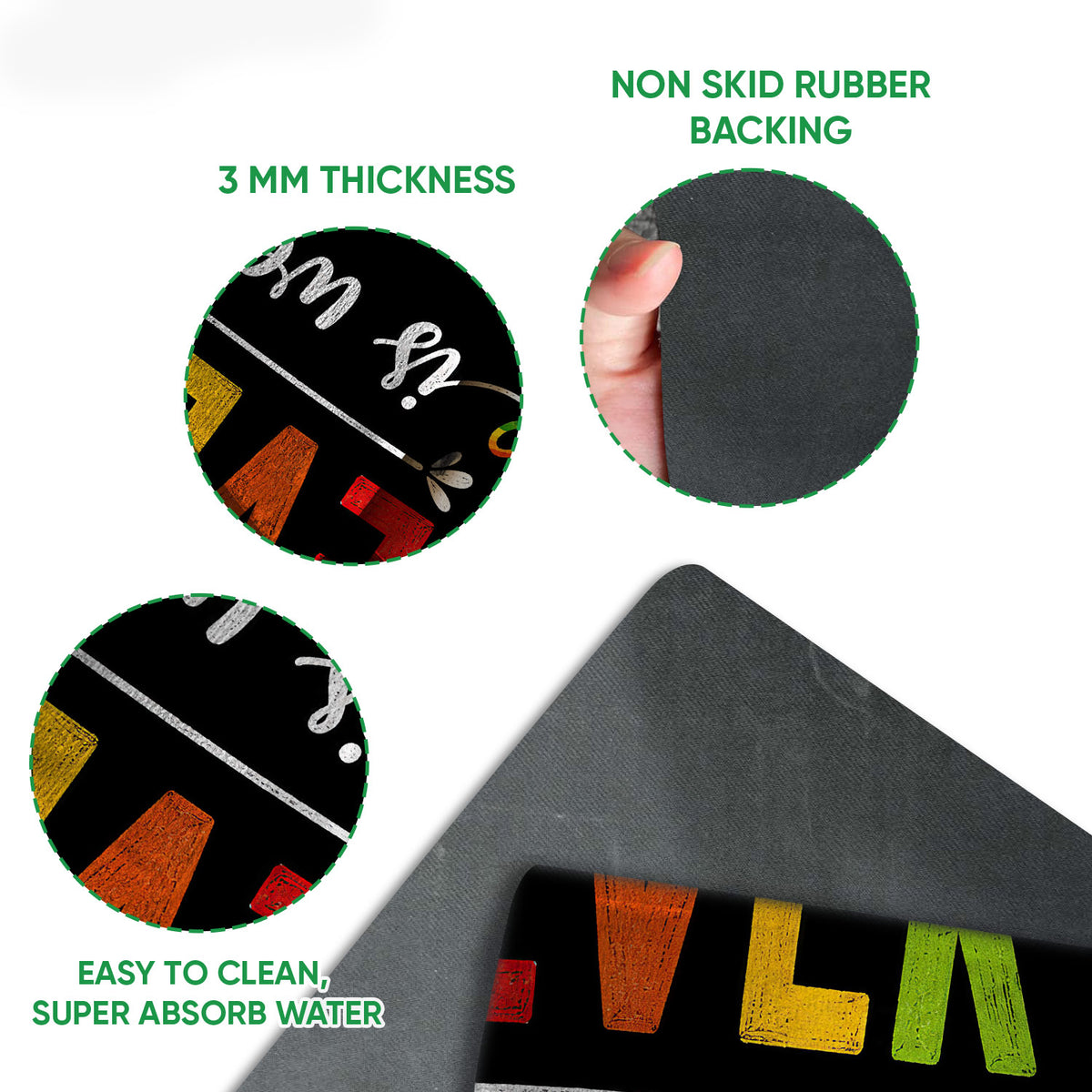 Close-up detail of the colorful LGBT doormat surface and rubber backing with traction-focused construction