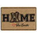 Veteran doormat with illustrated military boots, bold lettering, black border and tan distressed artwork