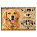 Golden Retriever doormat with a warm dog portrait, paw print accent, and welcoming home artwork