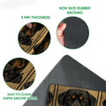 Rottweiler doormat feature graphic showing close-up artwork details and the rubber grip backing
