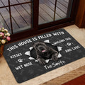 Cane Corso dog doormat styled at a glass door entrance with a dark pet-themed design