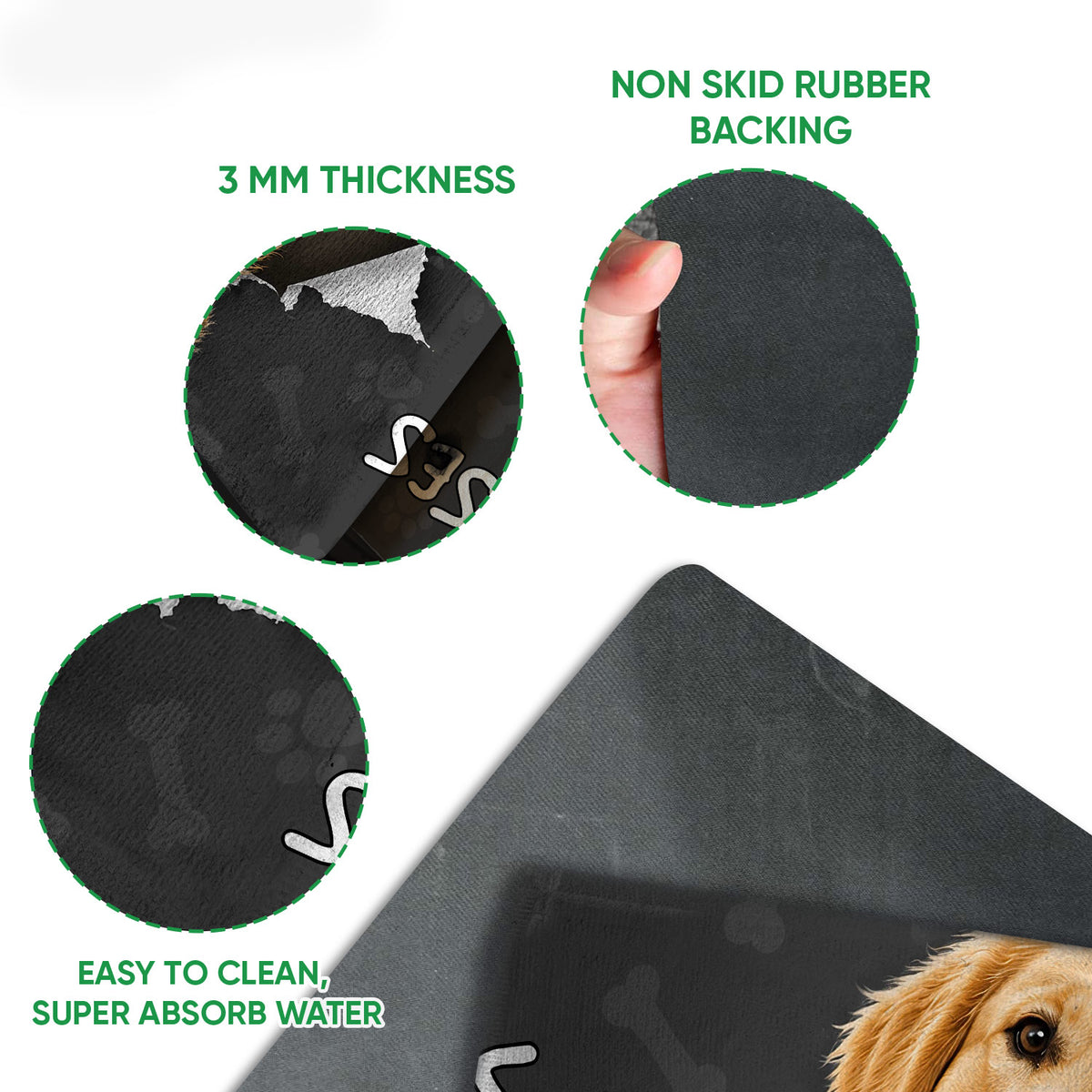 Close-up detail of the Golden Retriever doormat surface and rubber backing construction