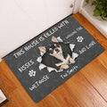 Chihuahua entryway doormat displayed on a wood floor beside a white door