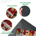 Corgi doormat detail view showing the printed holiday artwork, rubber backing, and 3 millimeter thickness