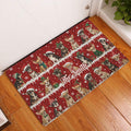 Chihuahua Christmas doormat displayed in an indoor entryway on a warm wood floor