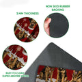 Close-up feature view of the German Shepherd Christmas doormat showing its printed surface and dark rubber backing
