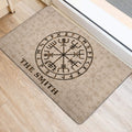Viking compass rune door mat presented near a bright home entrance