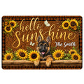German Shepherd doormat with sunflowers, butterflies, rustic wood accents and a warm golden welcome design
