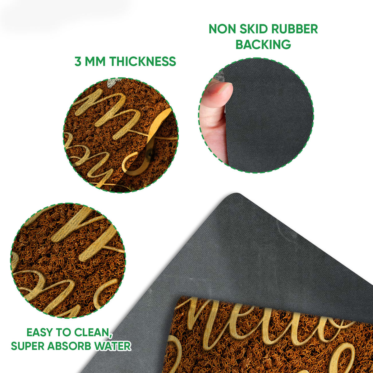 Close-up product detail showing the printed German Shepherd doormat surface and dark rubber backing