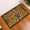 German Shepherd sunflower doormat styled at a home entryway on a warm wood floor