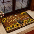 Sunflower and German Shepherd door mat arranged at a glass entry door in a welcoming home setting