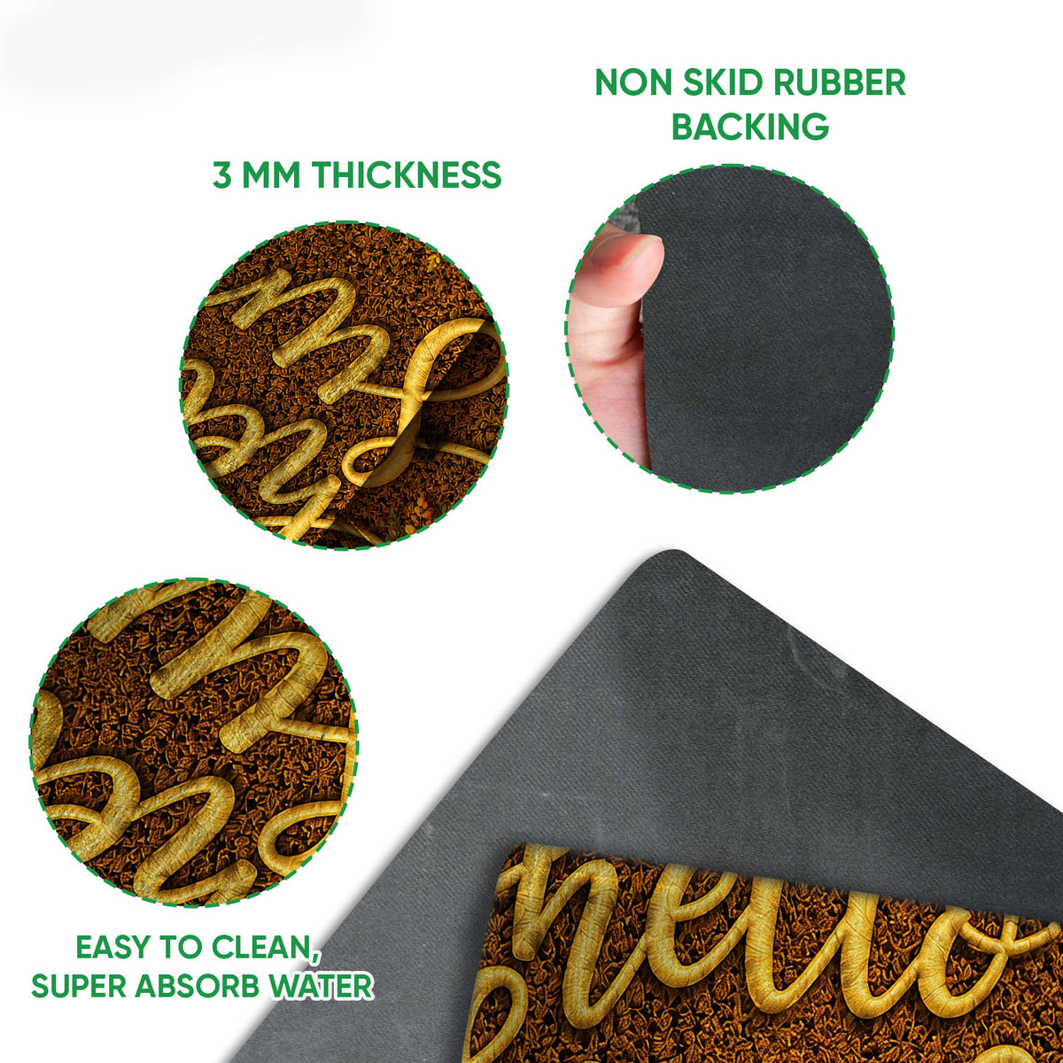 Close-up feature view of the Labrador Retriever doormat's printed surface and black rubber backing