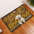 Labrador Retriever entryway rug displayed beside a white door with sunflower and butterfly artwork
