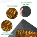 Close-up feature view of the Yorkie doormat print and dark rubber backing with rounded edge detail