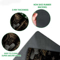Close-up feature view of veteran doormat artwork and its black rubber backing with easy-clean construction