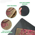 Breast cancer awareness doormat detail showing the printed felt surface and black rubber backing
