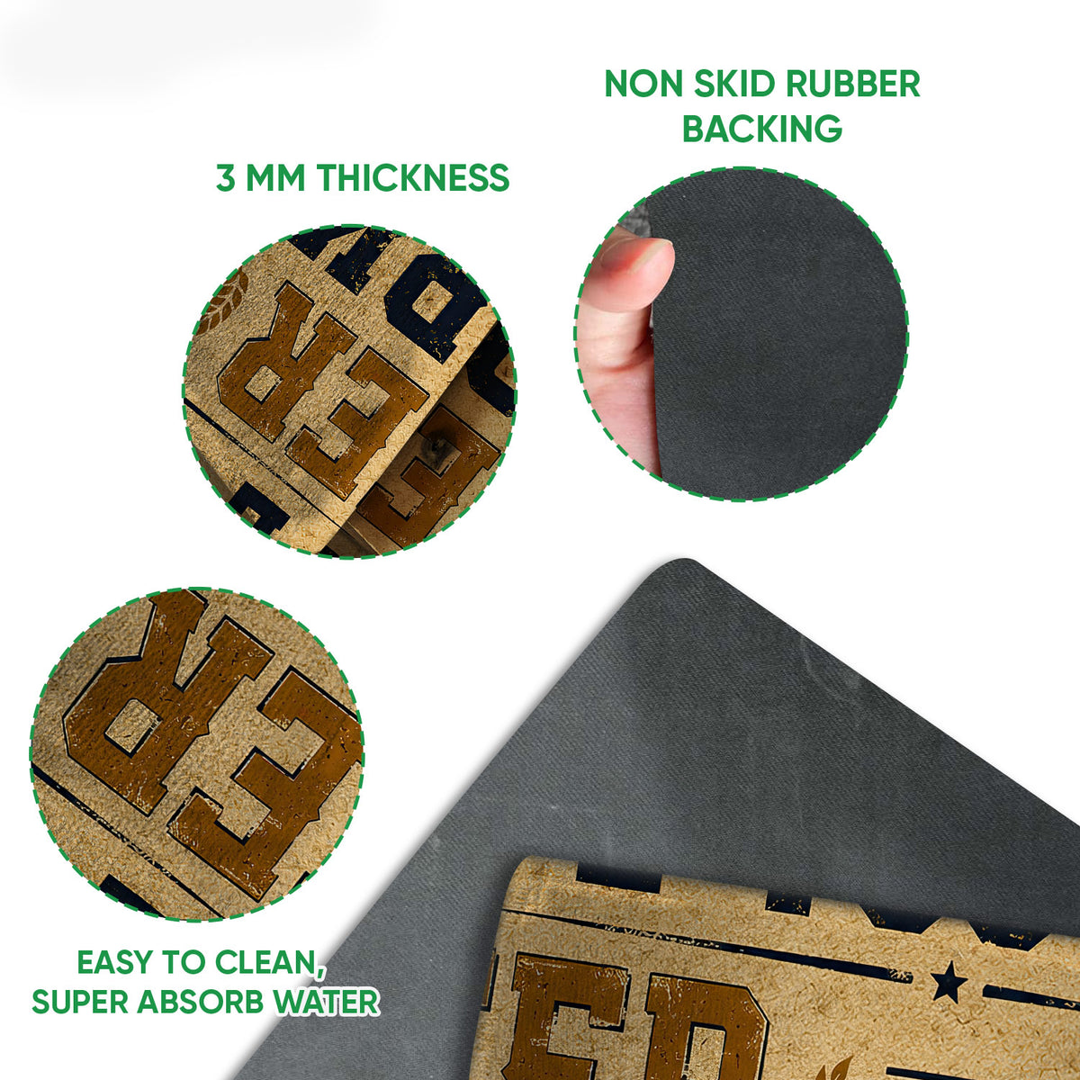 Close-up feature view showing the Yorkie doormat surface and dark rubber backing