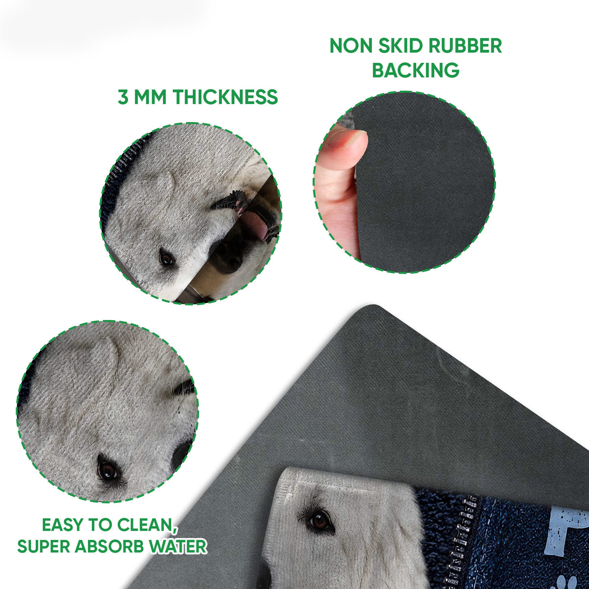 Close-up detail of the Great Pyrenees doormat surface and dark rubber backing