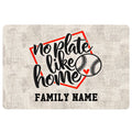 Baseball doormat with bold black script, red accents, baseball artwork, and a family-focused entryway design