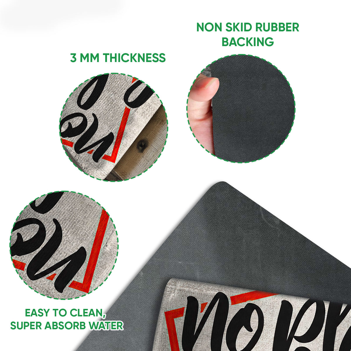 Close-up product detail showing the printed baseball doormat surface and black rubber backing