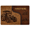 Rustic brown tractor doormat featuring vintage farm tractor artwork and western-inspired decorative details