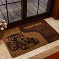 Farm tractor entryway mat shown inside a doorway with vintage tractor artwork and warm rustic colors