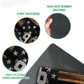 Close-up of police doormat artwork and black rubber backing showing thickness and traction-focused construction