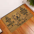 Labrador Retriever entryway rug displayed beside a white door on a warm wood floor
