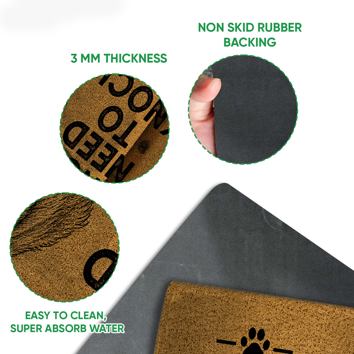 Close-up of the Goldendoodle doormat showing the printed surface, dark rubber backing and textured construction