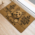 Yorkshire Terrier door mat shown at an entrance with warm wood flooring and bold paw-print artwork