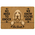Spinone Italiano doormat with a sepia wire-haired dog portrait, paw prints and playful entryway lettering