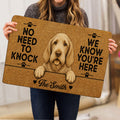 Person holding a Spinone Italiano doormat featuring a detailed wire-haired dog portrait and paw print accents