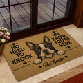Boston Terrier doormat styled in a home entrance with glass doors, wood flooring, paw prints, and graphic lettering