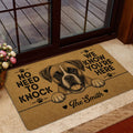 Boxer dog welcome mat styled near a glass entry door with warm home decor