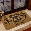Miniature Schnauzer door mat styled inside a glass doorway with a dog portrait and bold black lettering