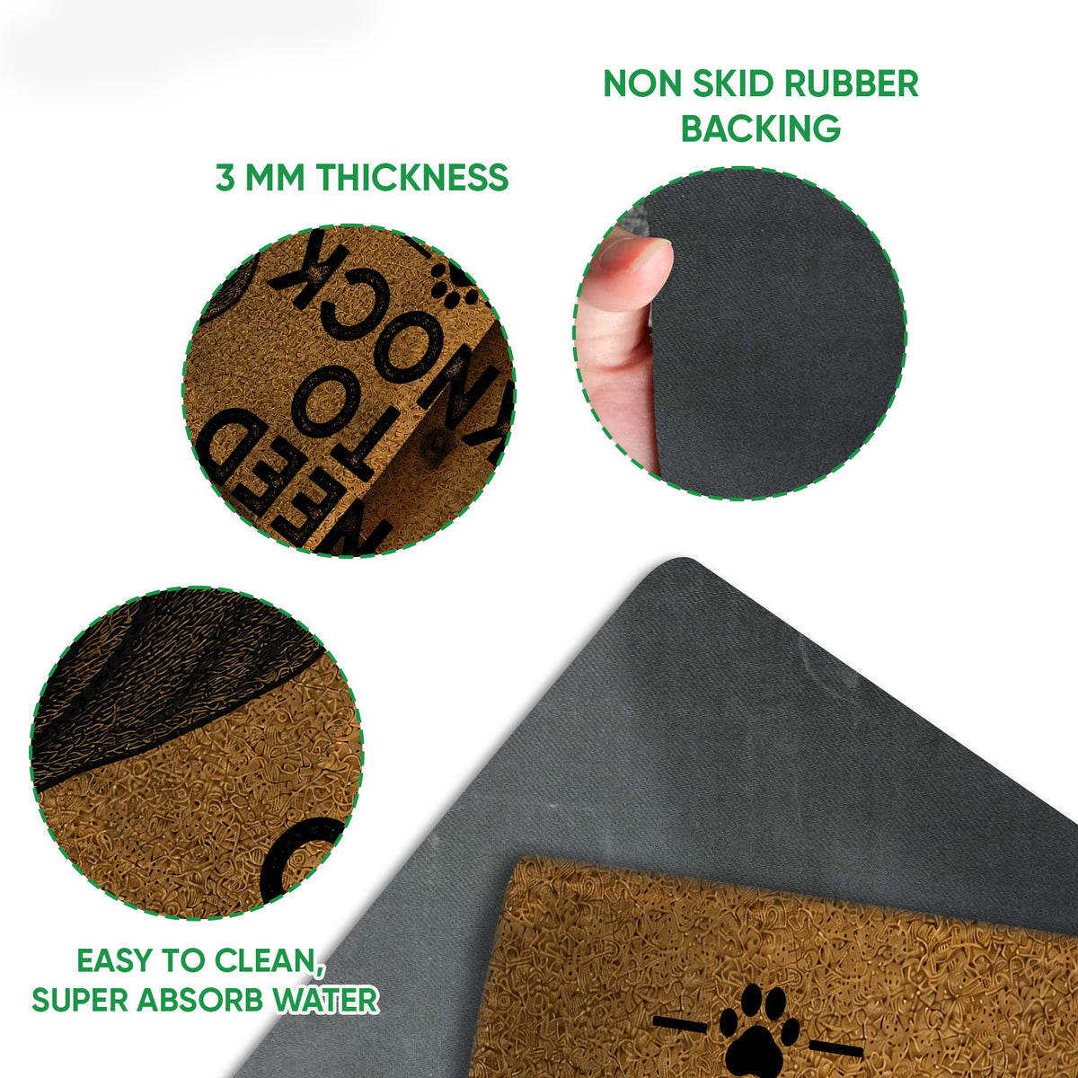 Close-up feature view of the Bluetick Coonhound doormat surface and dark rubber backing
