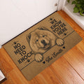 Chow Chow doormat displayed inside an entryway on a warm wood floor beside a white door