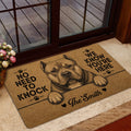 American Bully front door mat shown in a home entryway beside a glass door and indoor plants