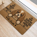 Cavalier King Charles Spaniel door mat styled near a doorway with a detailed dog portrait and paw prints