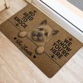 Cairn Terrier door mat styled at an entrance with a playful dog portrait and paw print details