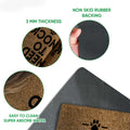 Close-up feature view of the Havanese doormat's printed surface and black rubber backing