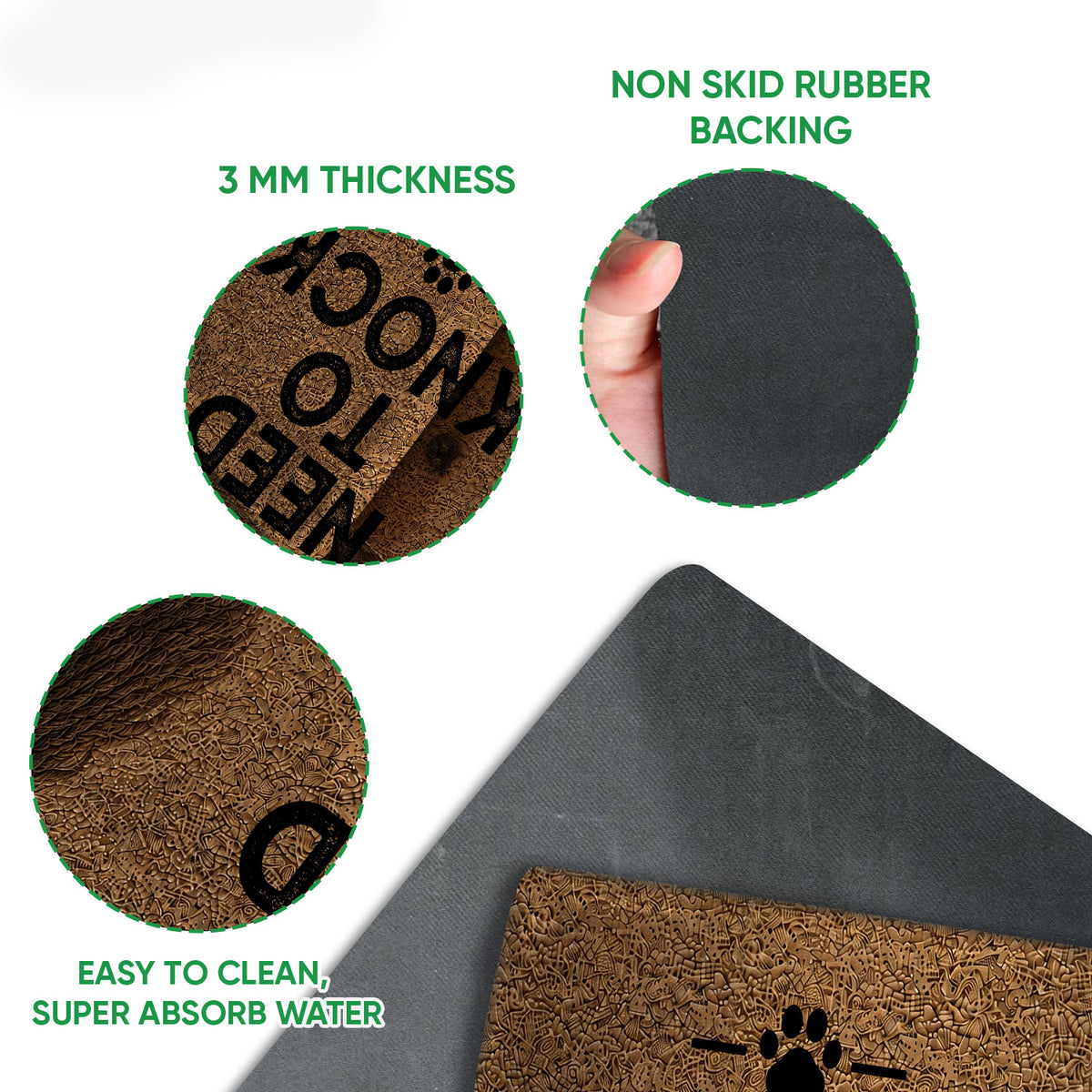 Close-up detail of an English Springer Spaniel doormat showing the printed surface and rubber backing