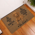 Vizsla dog entryway doormat displayed on a warm wood floor beside a door