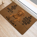 Vizsla dog front door mat with paw print accents and welcoming message