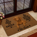 Vizsla dog doormat styled in a home entrance near a glass door