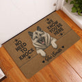 Norwegian Elkhound door mat displayed at a home entrance on warm wood flooring