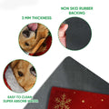 Close-up detail of golden retriever Christmas doormat surface and rubber backing
